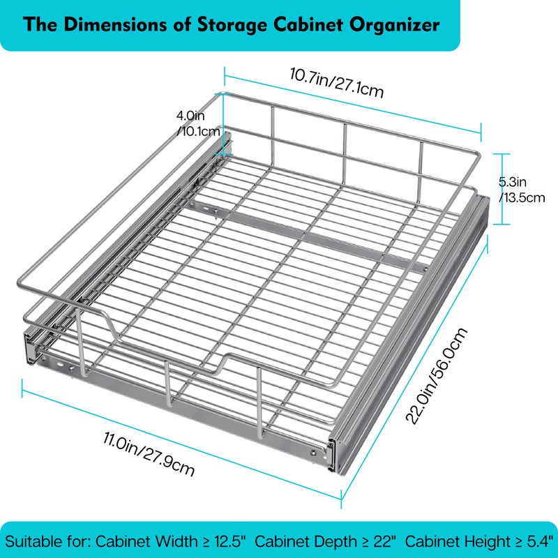 STORKING Pull Out Cabinet Organizer 11" W X 22" D, Slide Out Drawers For kitchen organizers and storage, Pull Out Drawers For Cabinets Capacity Heavy Duty Caddy, Cabinet Shelves Chrome-Plated, Bathroom Pantry - Image 2